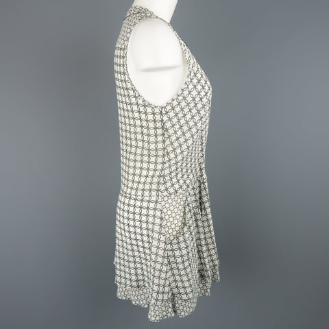 PROENZA SCHOULER Size 2 White & Green Chainlink Silk Wrap Ruffle Dress