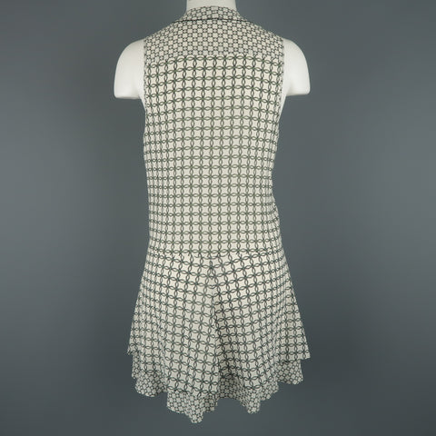 PROENZA SCHOULER Size 2 White & Green Chainlink Silk Wrap Ruffle Dress