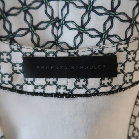PROENZA SCHOULER Size 2 White & Green Chainlink Silk Wrap Ruffle Dress