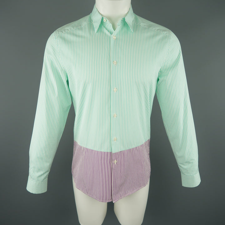 PS by PAUL SMITH Size S Green & White Stripe Cotton Long Sleeve Shirt