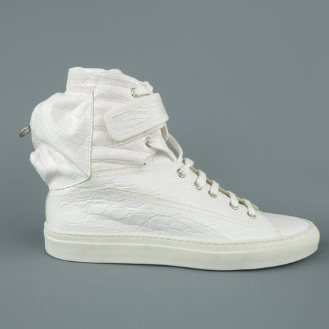 RAF SIMONS Size 7 White Crocodile Embossed Leather Astronaut Boot Sneakers