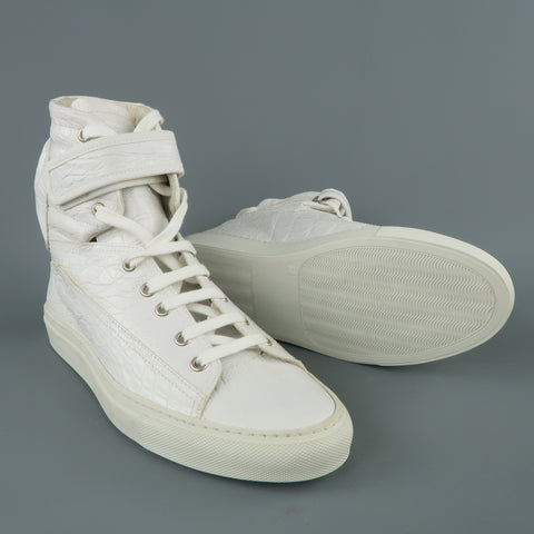 RAF SIMONS Size 7 White Crocodile Embossed Leather Astronaut Boot Sneakers