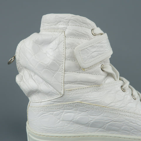 RAF SIMONS Size 7 White Crocodile Embossed Leather Astronaut Boot Sneakers