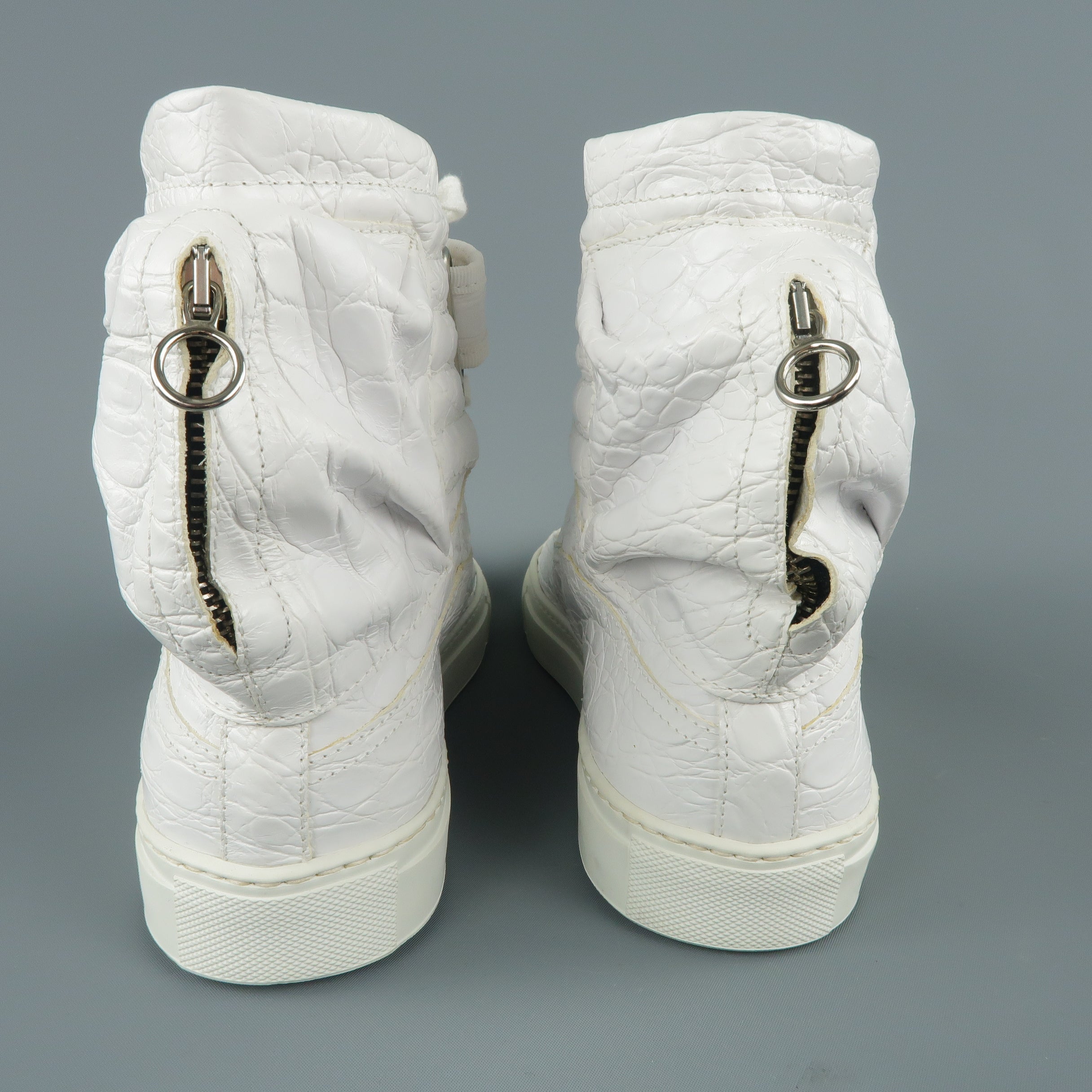 RAF SIMONS Size 7 White Crocodile Embossed Leather Astronaut Boot