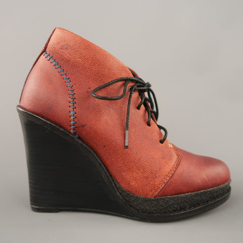 RAG &amp; BONE Talla 7 Botines de cuña negros de cuero marrón
