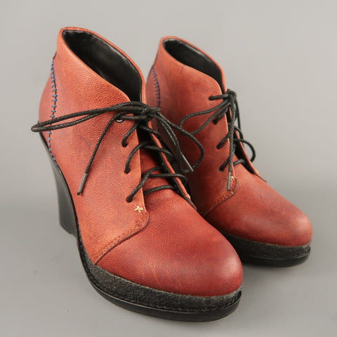RAG &amp; BONE Talla 7 Botines de cuña negros de cuero marrón