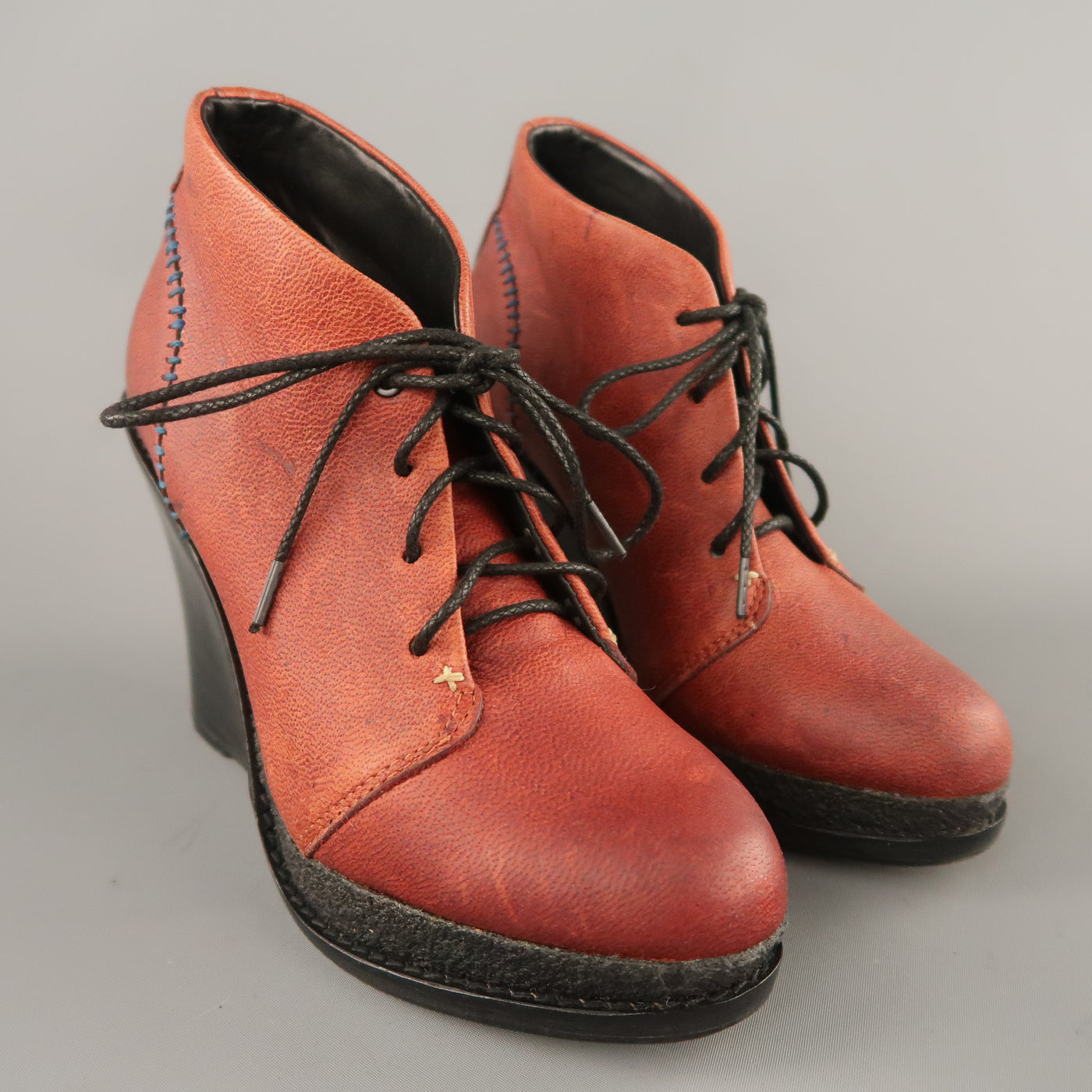 RAG & BONE Size 7  Brown Leather Black Wedge Ankle Boots