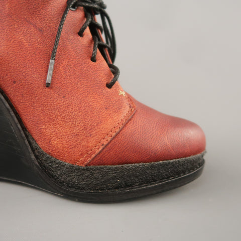 RAG & BONE Size 7  Brown Leather Black Wedge Ankle Boots