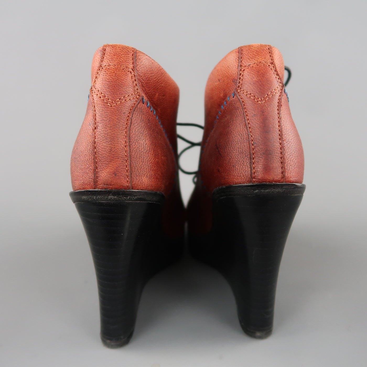 RAG & BONE Size 7  Brown Leather Black Wedge Ankle Boots