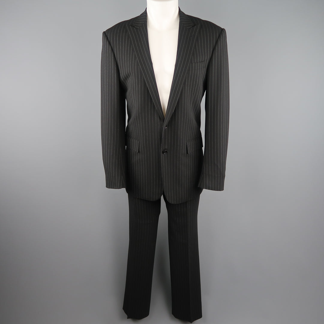 RALPH LAUREN 40 Black Pinstripe Wool Peak Lapel Suit