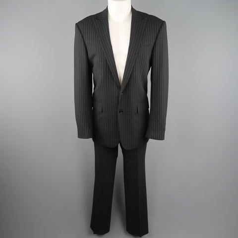 RALPH LAUREN 40 Black Pinstripe Wool Peak Lapel Suit