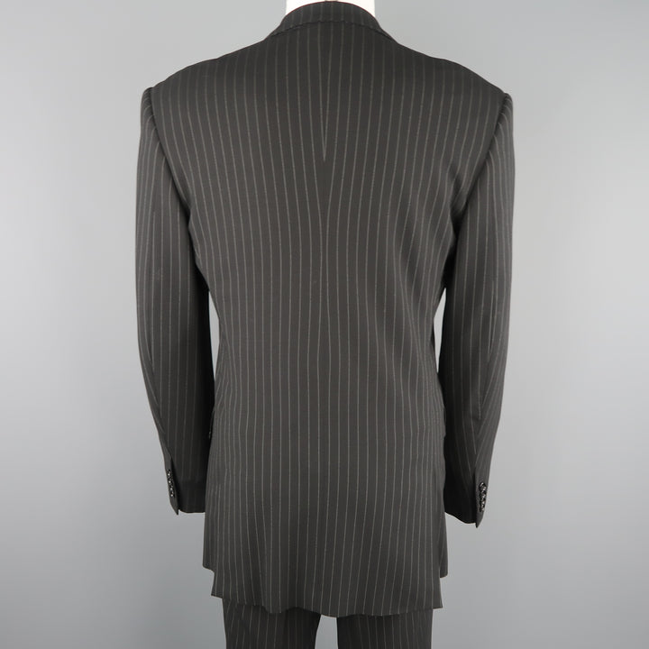 RALPH LAUREN 40 Black Pinstripe Wool Peak Lapel Suit