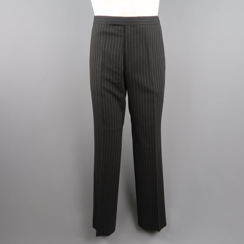 RALPH LAUREN 40 Black Pinstripe Wool Peak Lapel Suit
