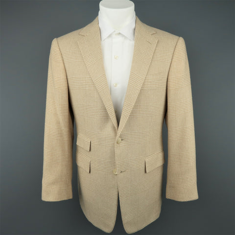 RALPH LAUREN 40 Khaki & Tan Glenplaid Cashmere Notch Lapel Sport Coat