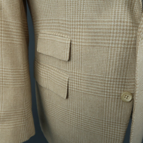 RALPH LAUREN 40 Khaki & Tan Glenplaid Cashmere Notch Lapel Sport Coat