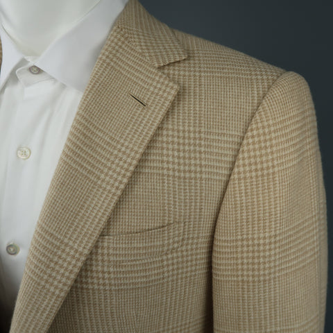 RALPH LAUREN 40 Khaki & Tan Glenplaid Cashmere Notch Lapel Sport Coat