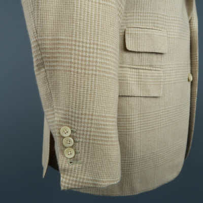 RALPH LAUREN 40 Khaki & Tan Glenplaid Cashmere Notch Lapel Sport Coat