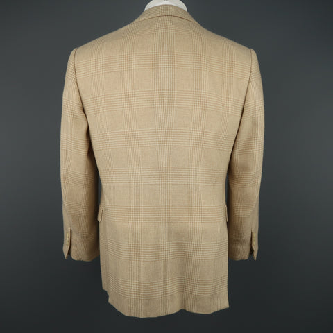 RALPH LAUREN 40 Khaki & Tan Glenplaid Cashmere Notch Lapel Sport Coat
