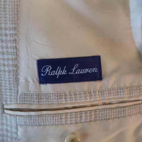 RALPH LAUREN 40 Khaki & Tan Glenplaid Cashmere Notch Lapel Sport Coat