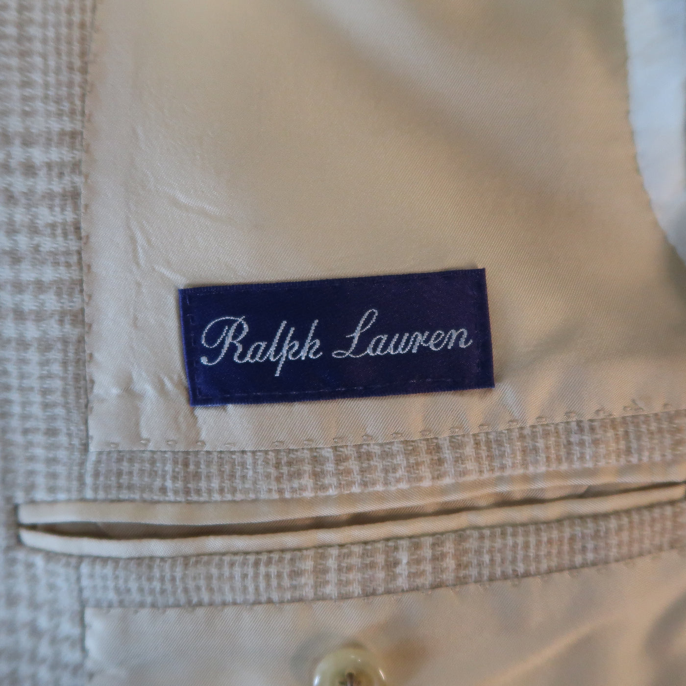 RALPH LAUREN 40 Khaki & Tan Glenplaid Cashmere Notch Lapel Sport Coat