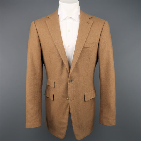 RALPH LAUREN 40 Long Tan Herringbone Cashmere Notch Lapel Sport Coat