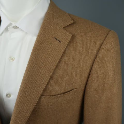 RALPH LAUREN 40 Long Tan Herringbone Cashmere Notch Lapel Sport Coat