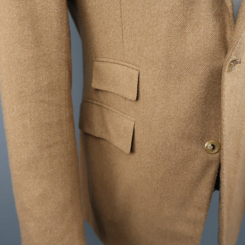 RALPH LAUREN 40 Long Tan Herringbone Cashmere Notch Lapel Sport Coat