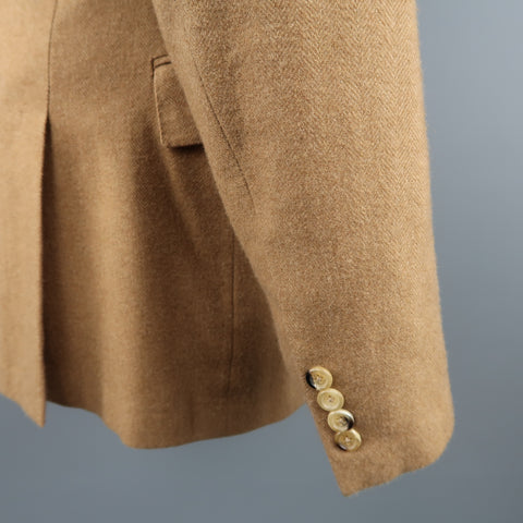 RALPH LAUREN 40 Long Tan Herringbone Cashmere Notch Lapel Sport Coat