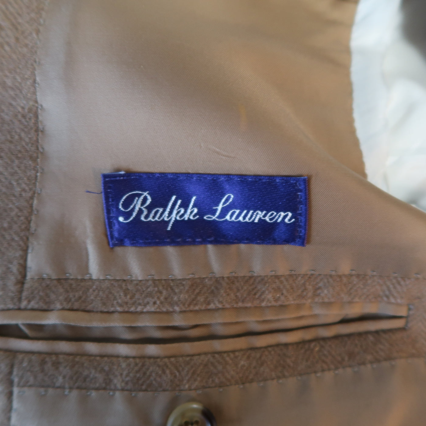 RALPH LAUREN 40 Long Tan Herringbone Cashmere Notch Lapel Sport Coat