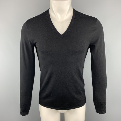RALPH LAUREN BLACK LABEL Size S Black Wool Blend V-Neck Pullover Sweater