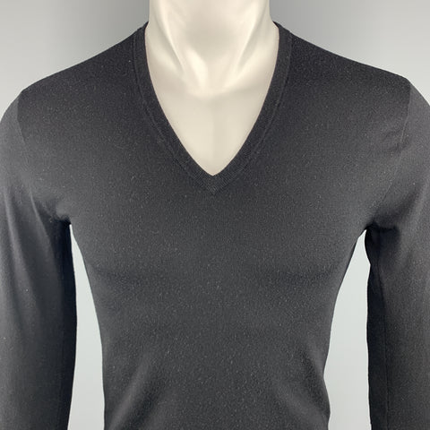 RALPH LAUREN BLACK LABEL Size S Black Wool Blend V-Neck Pullover Sweater