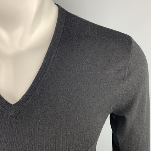 RALPH LAUREN BLACK LABEL Size S Black Wool Blend V-Neck Pullover Sweater