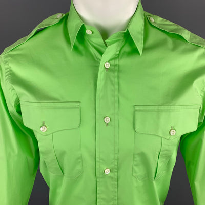 RALPH LAUREN Black Label S Lime Green Cotton Patch Pockets Long Sleeve Shirt