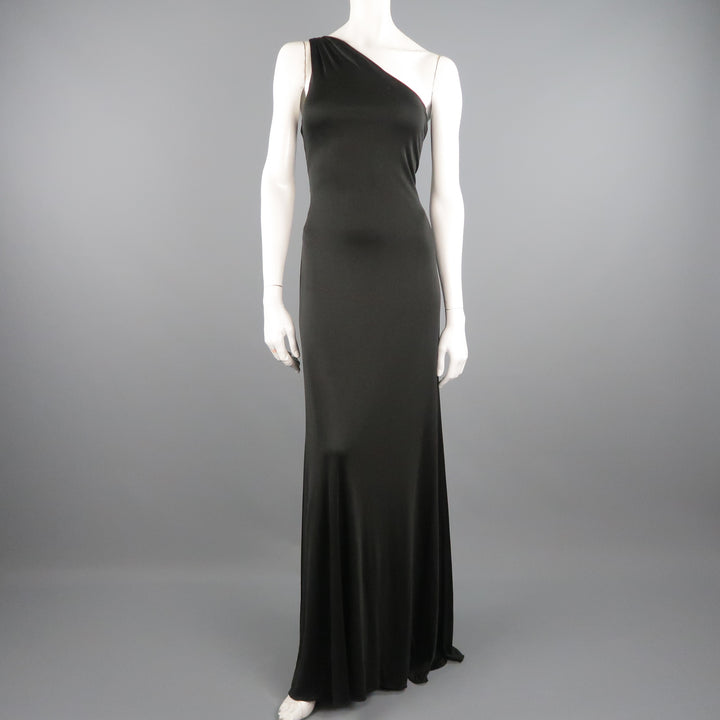 RALPH LAUREN COLLECTION Size 10 Black Silk Knit One Shoulder Strap Gown