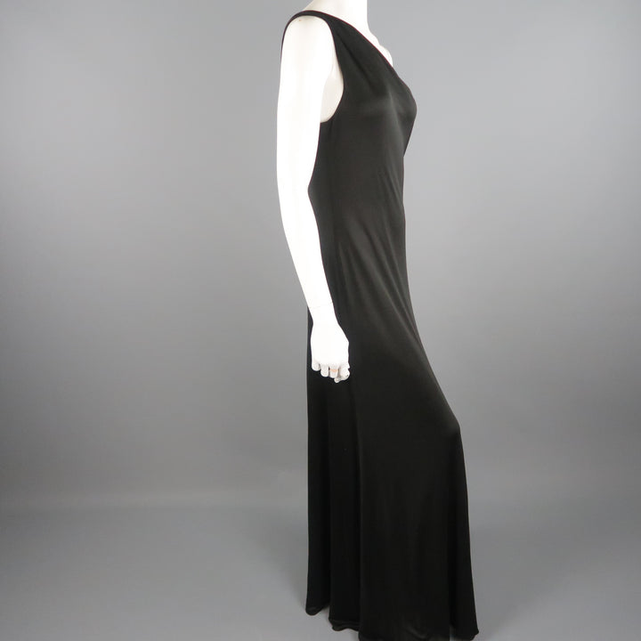RALPH LAUREN COLLECTION Size 10 Black Silk Knit One Shoulder Strap Gown