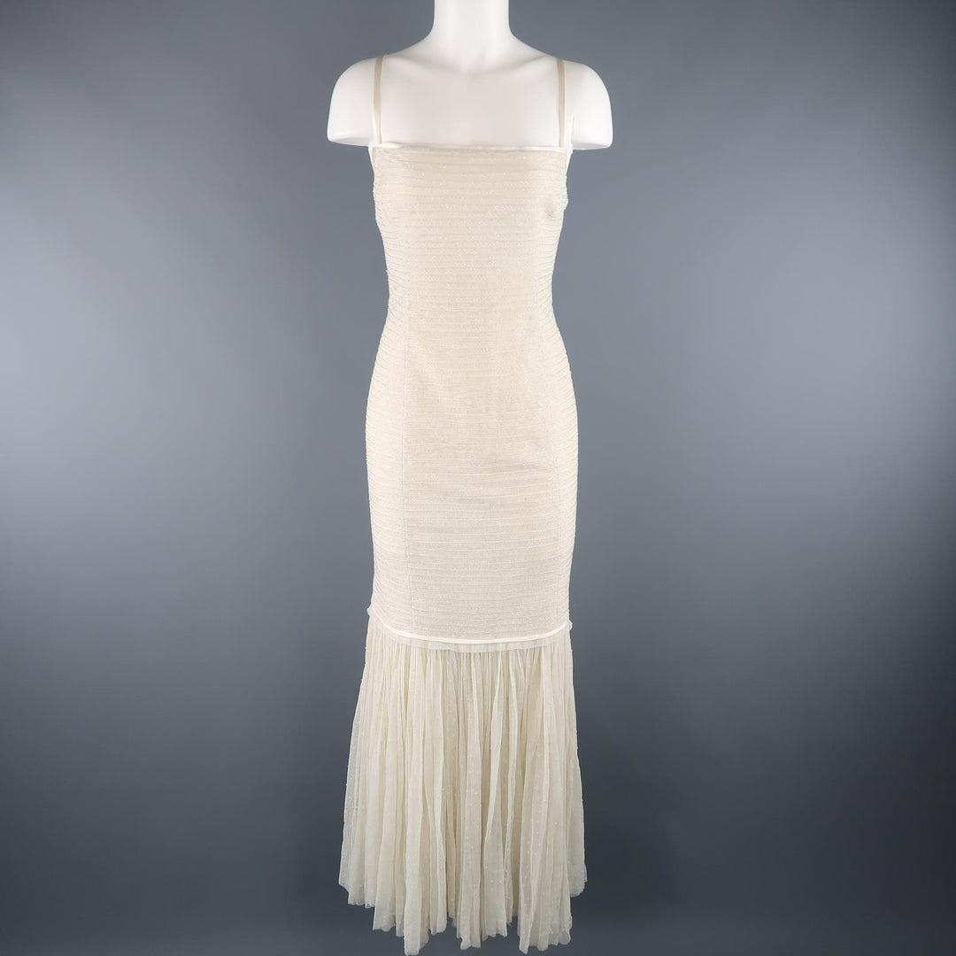 RALPH LAUREN COLLECTION US 12 Cream Beaded Drop Waist Tulle Gown Dress Sui Generis Designer Consignment RALPH LAUREN COLLECTION US 12 Cream Beaded Drop Waist Tulle Gown Dress Sui Generis Designer Consignment