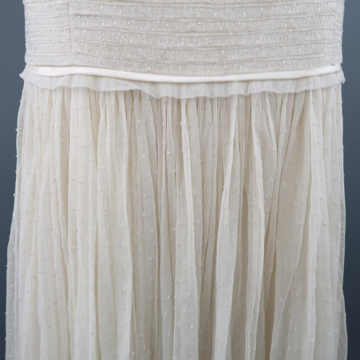 RALPH LAUREN COLLECTION US 12 Cream Beaded Drop Waist Tulle Gown Dress