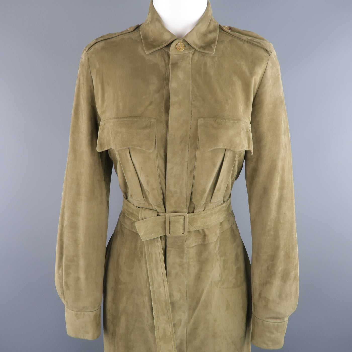 RALPH LAUREN COLLECTION Size 8 Olive Green Suede Safari Dress