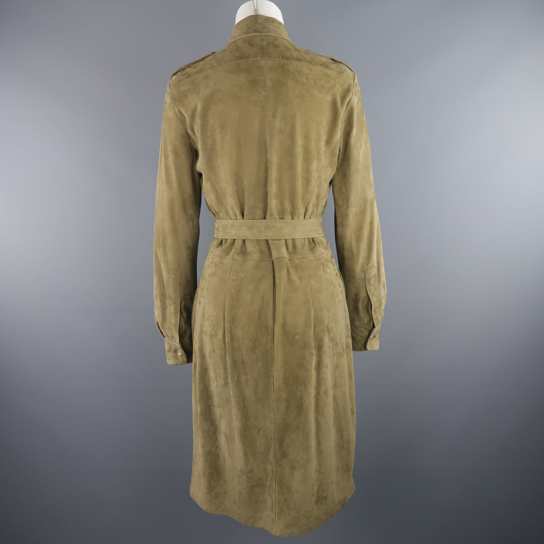 RALPH LAUREN COLLECTION Size 8 Olive Green Suede Safari Dress Sui Generis Designer Consignment RALPH LAUREN COLLECTION Size 8 Olive Green Suede Safari Dress Sui Generis Designer Consignment