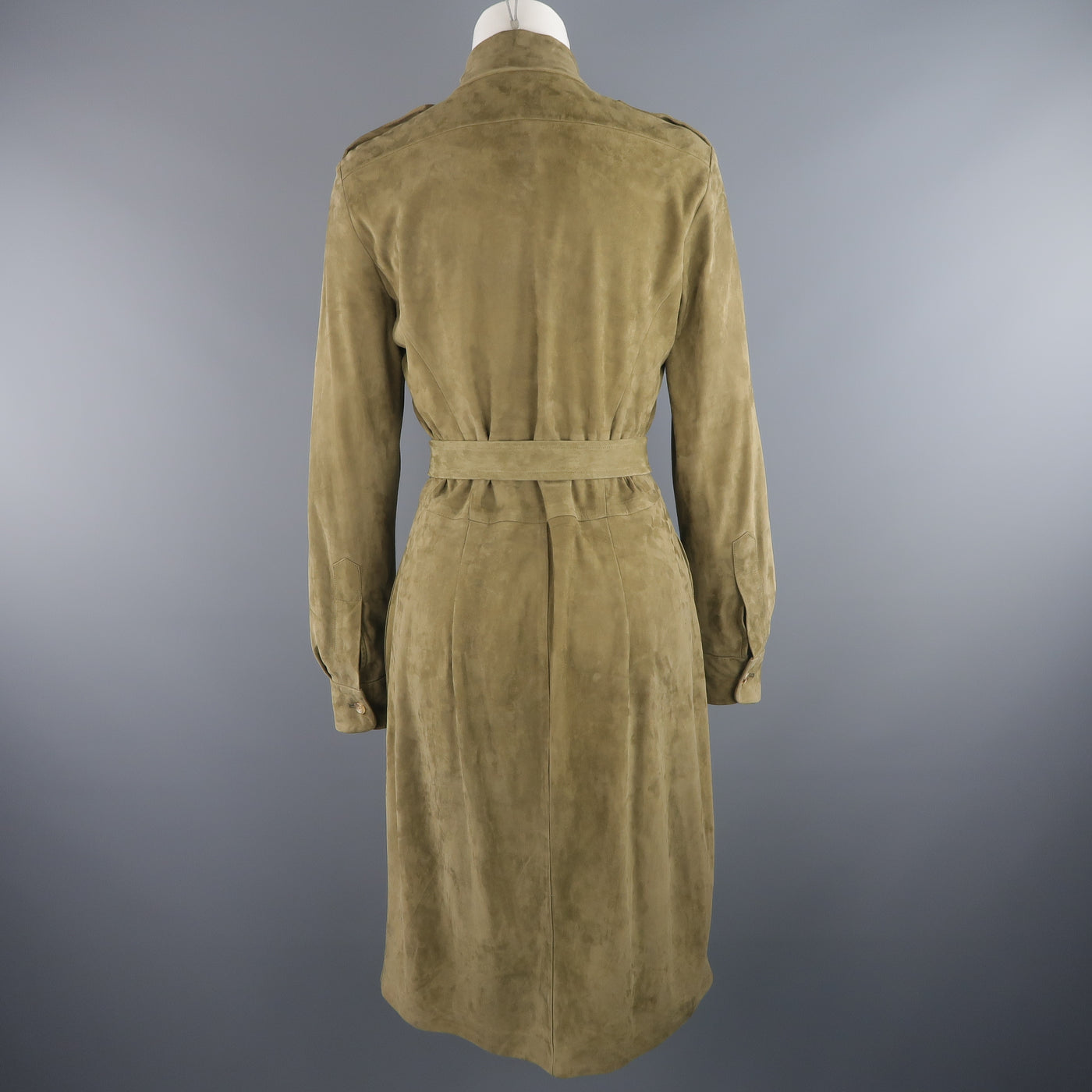 RALPH LAUREN COLLECTION Size 8 Olive Green Suede Safari Dress