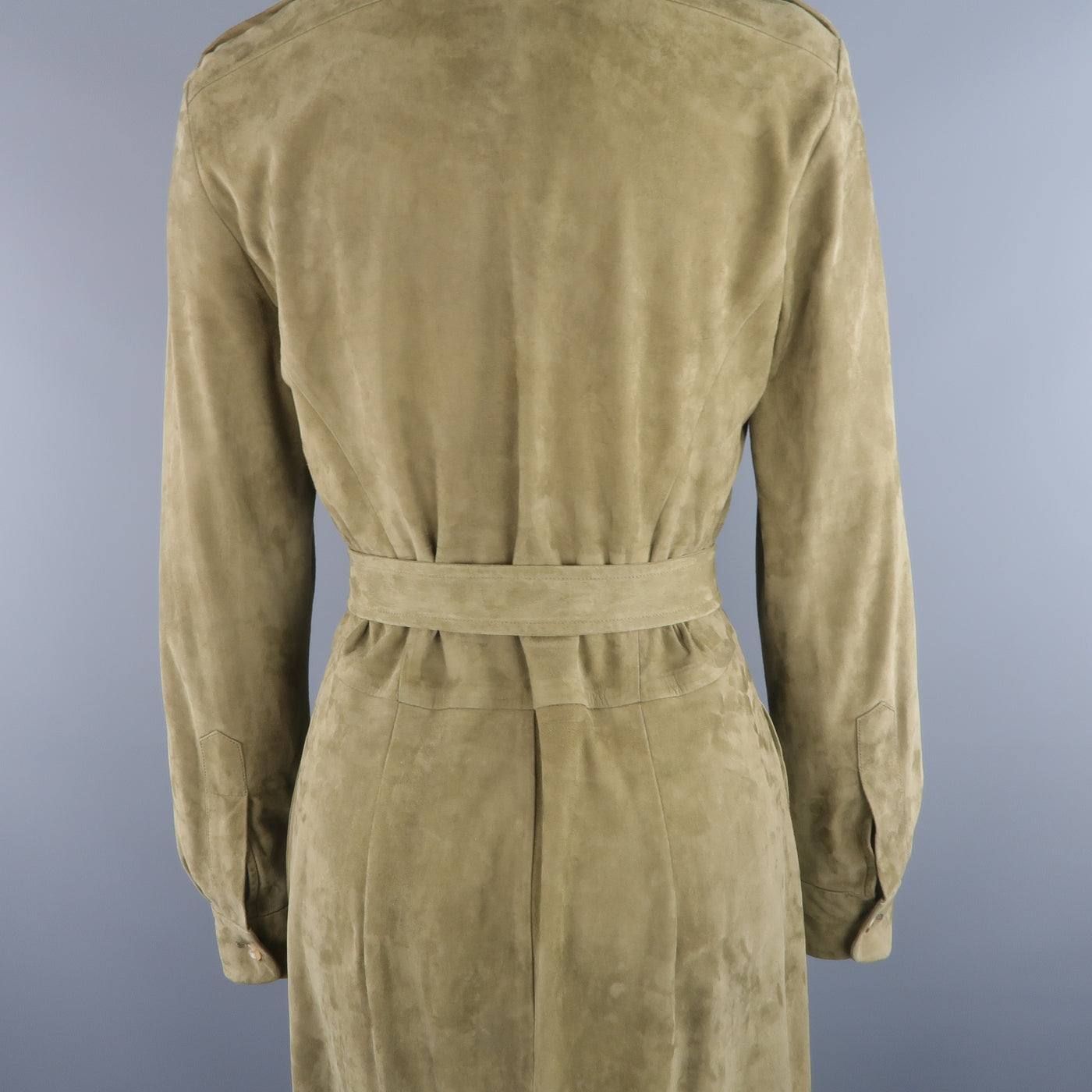 RALPH LAUREN COLLECTION Size 8 Olive Green Suede Safari Dress