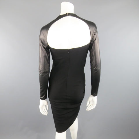 RALPH LAUREN COLLECTION Megan Fall 2012 Size US 4 Black Wool Leather Sleeve Dress