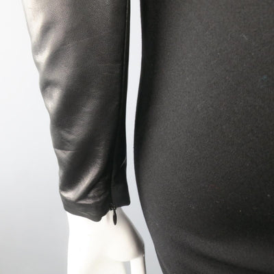 RALPH LAUREN COLLECTION Megan Fall 2012 Size US 4 Black Wool Leather Sleeve Dress