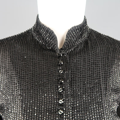RALPH LAUREN Collection Size 6 Black Beaded Silk Nehru Collar Evening Blouse