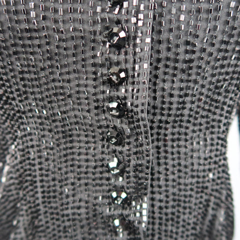 RALPH LAUREN Collection Taille 6 Blouse de soirée à col Nehru en soie perlée noire