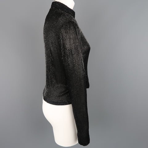 RALPH LAUREN Collection Taille 6 Blouse de soirée à col Nehru en soie perlée noire