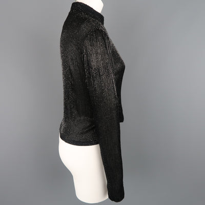 RALPH LAUREN Collection Size 6 Black Beaded Silk Nehru Collar Evening Blouse