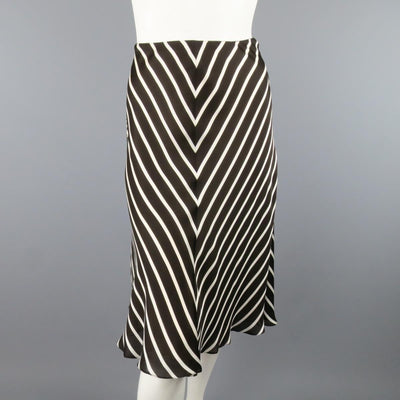 RALPH LAUREN Collection Size 8 Brown & White Striped Silk A Line Skirt
