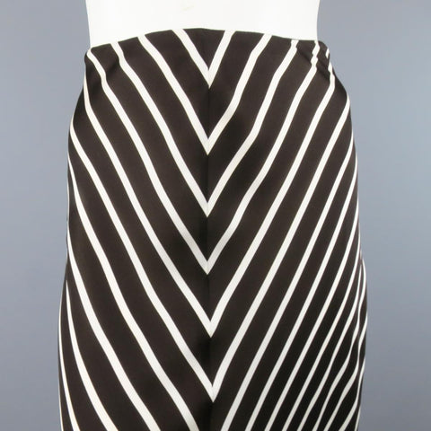 RALPH LAUREN Collection Size 8 Brown & White Striped Silk A Line Skirt