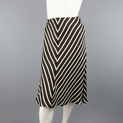 RALPH LAUREN Collection Size 8 Brown & White Striped Silk A Line Skirt